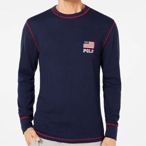 Polo Ralph Lauren Navy Crewneck Waffle Thermal Sleep Shirt Flag Size XL